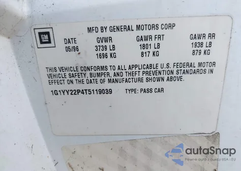 1996 Chevrolet Corvette из США, поврежденный, VIN 1G1YY22P4T5119039